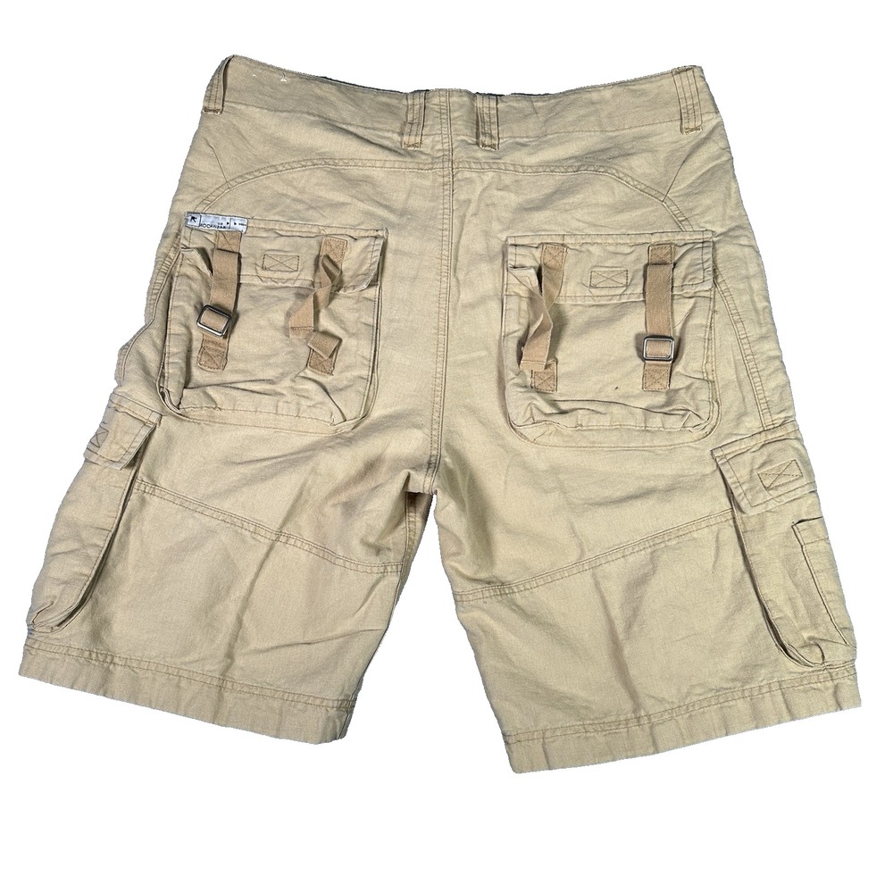 VTG Rocawear Cargo Shorts Mens Size 32 Baggy Tan Wide Leg Linen‎ Cotton Y2K